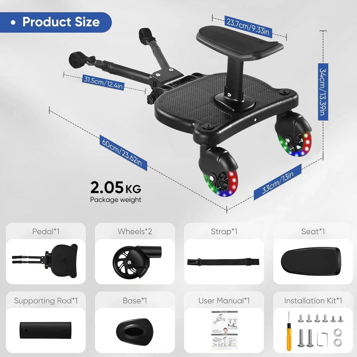 Universal Stroller Board Standing with Detachable Seat Pedal & 360 ° Wheel Kids Ride Board Load 25kg
