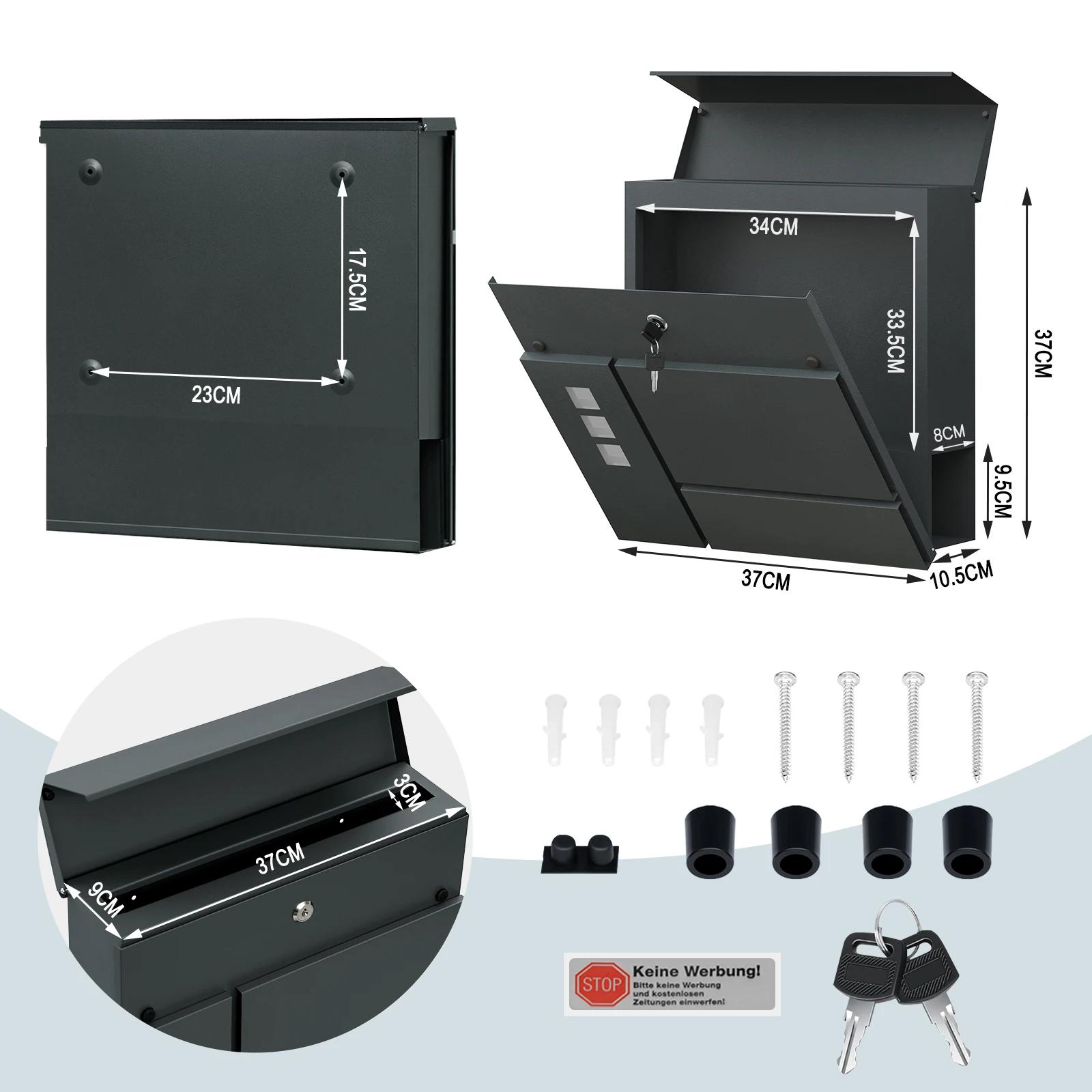 WOLTU – boîte aux lettres moderne Anthracite, avec porte-journaux, fenêtre transparente, étiquette n