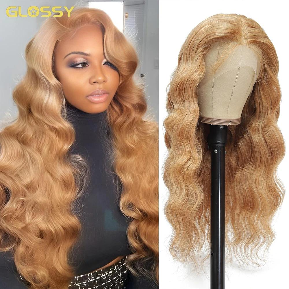 Perruque Lace Front Wig Body Wave Brésilienne Naturelle, Cheveux Blond Miel, Sans Colle, 13x6 HD, 30