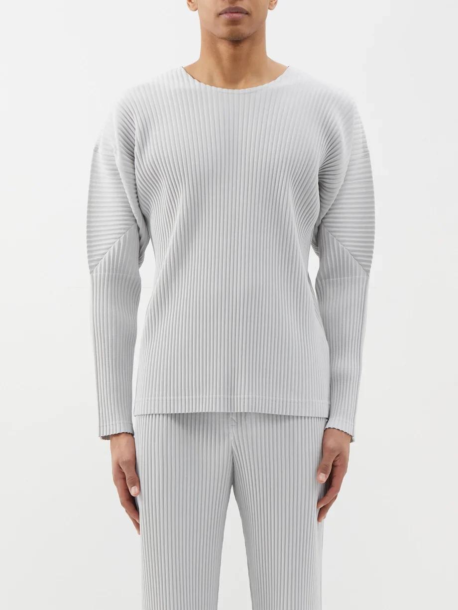 T-shirt plissé Miyake à manches longues pour homme, coupe ample décontractée, col rond, style japona