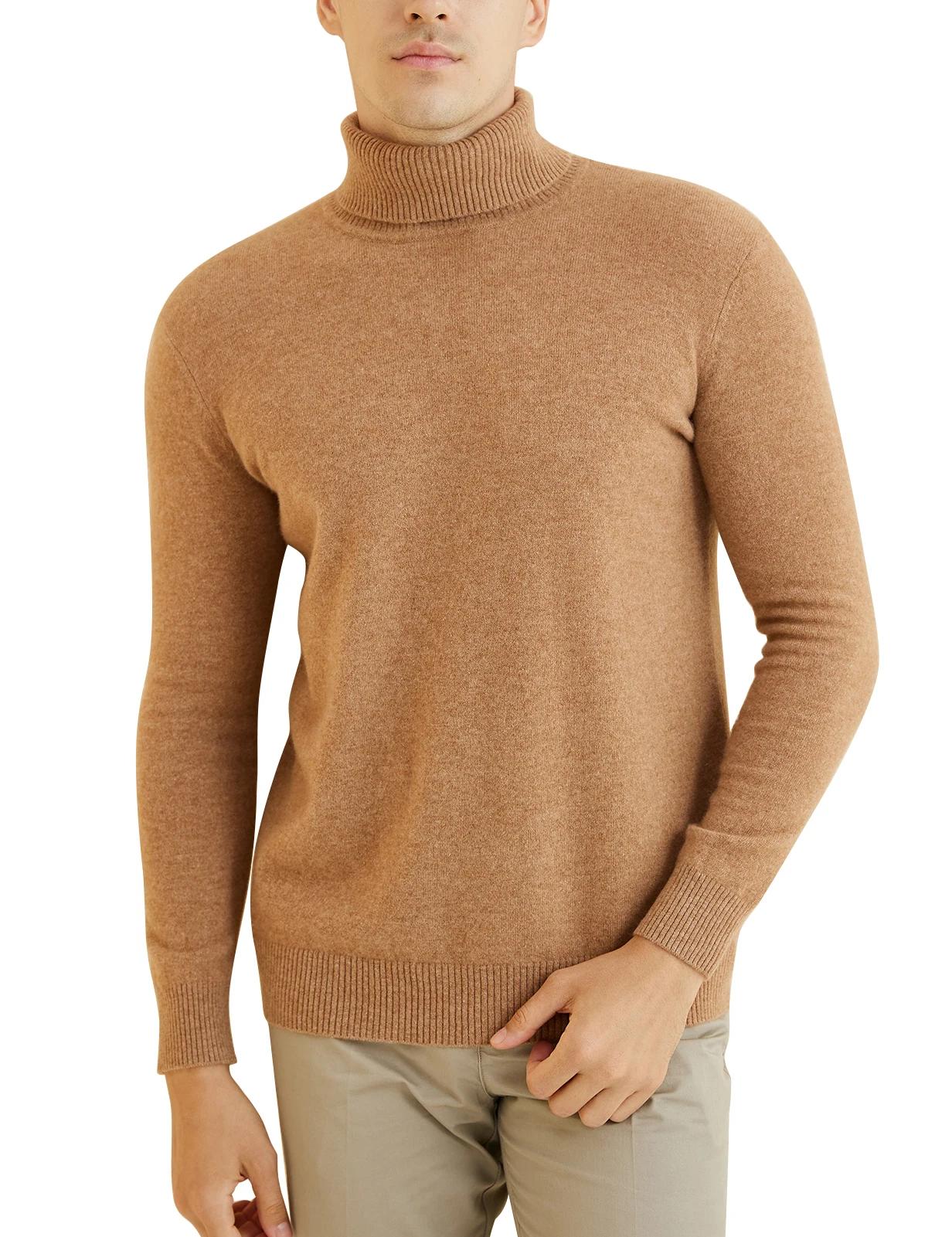 Pull en tricot pour hommes 100% laine mérinos col roulé pull en laine automne hiver chaud à manches 