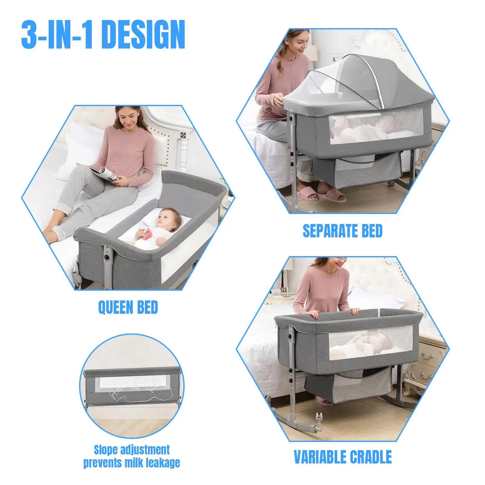 Berceau bébé 3 en 1, lit de chevet, parc bébé 0-3 ans, multifonction, pliable et relevable, avec mou