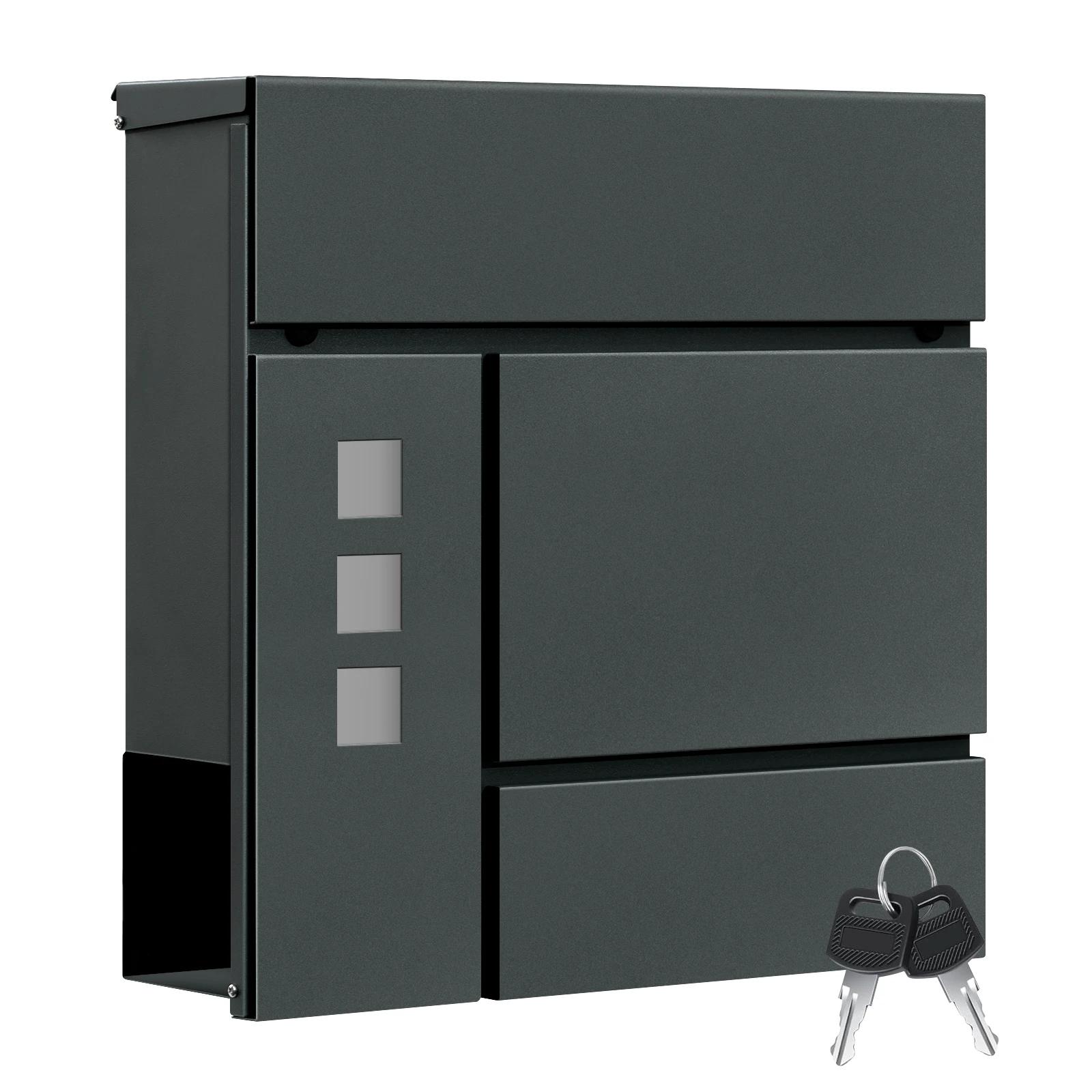 WOLTU – boîte aux lettres moderne Anthracite, avec porte-journaux, fenêtre transparente, étiquette n