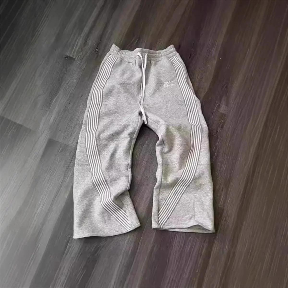 Pantalon ample à jambes droites pour hommes et femmes, décontracté, rayé, tendance, marque de rue, H