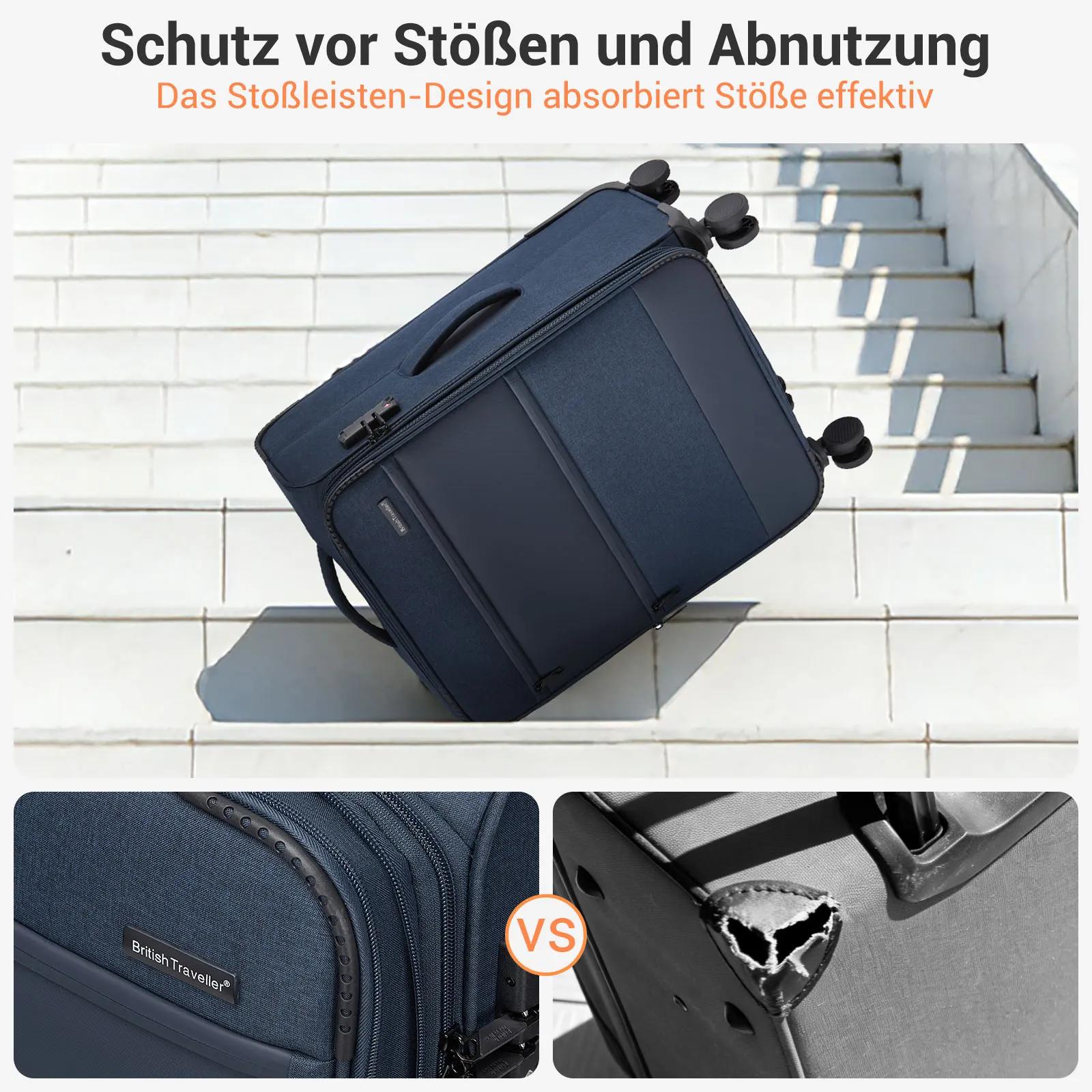 Mallette extensible British Traveller, tissu ultra léger, valise en tissu avec extension de volume, 