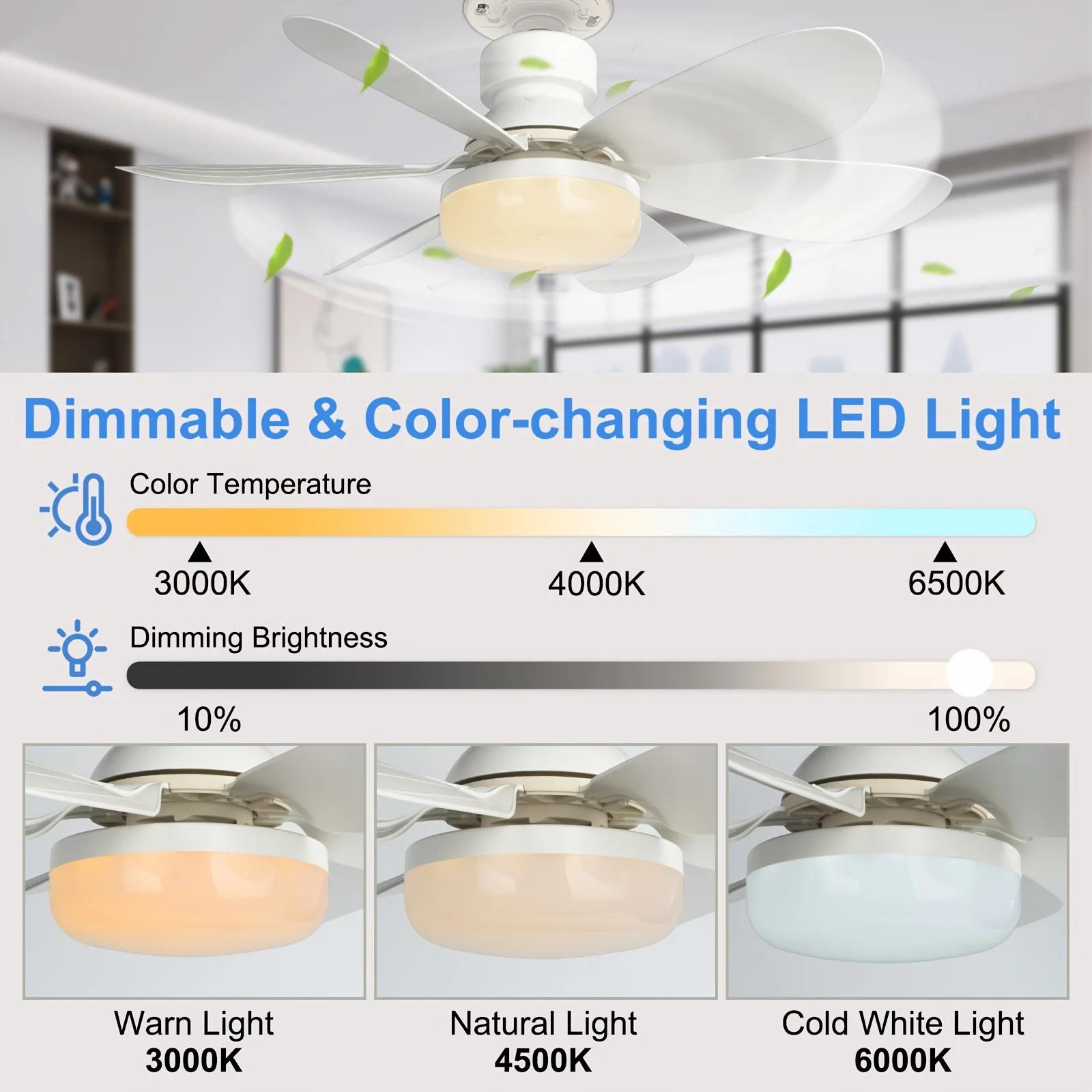 Lampe de ventilateur à prise avec télécommande, petit ventilateur de plafond de 20,5 pouces avec LED