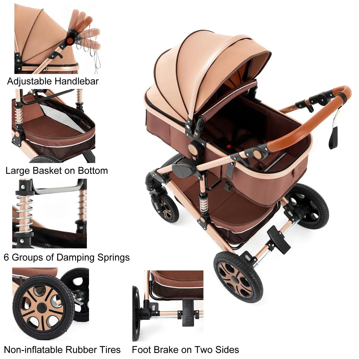 Siège auto combiné pour poussette bébé – Poussette pour bébé avec lit de transport, landau pliable e