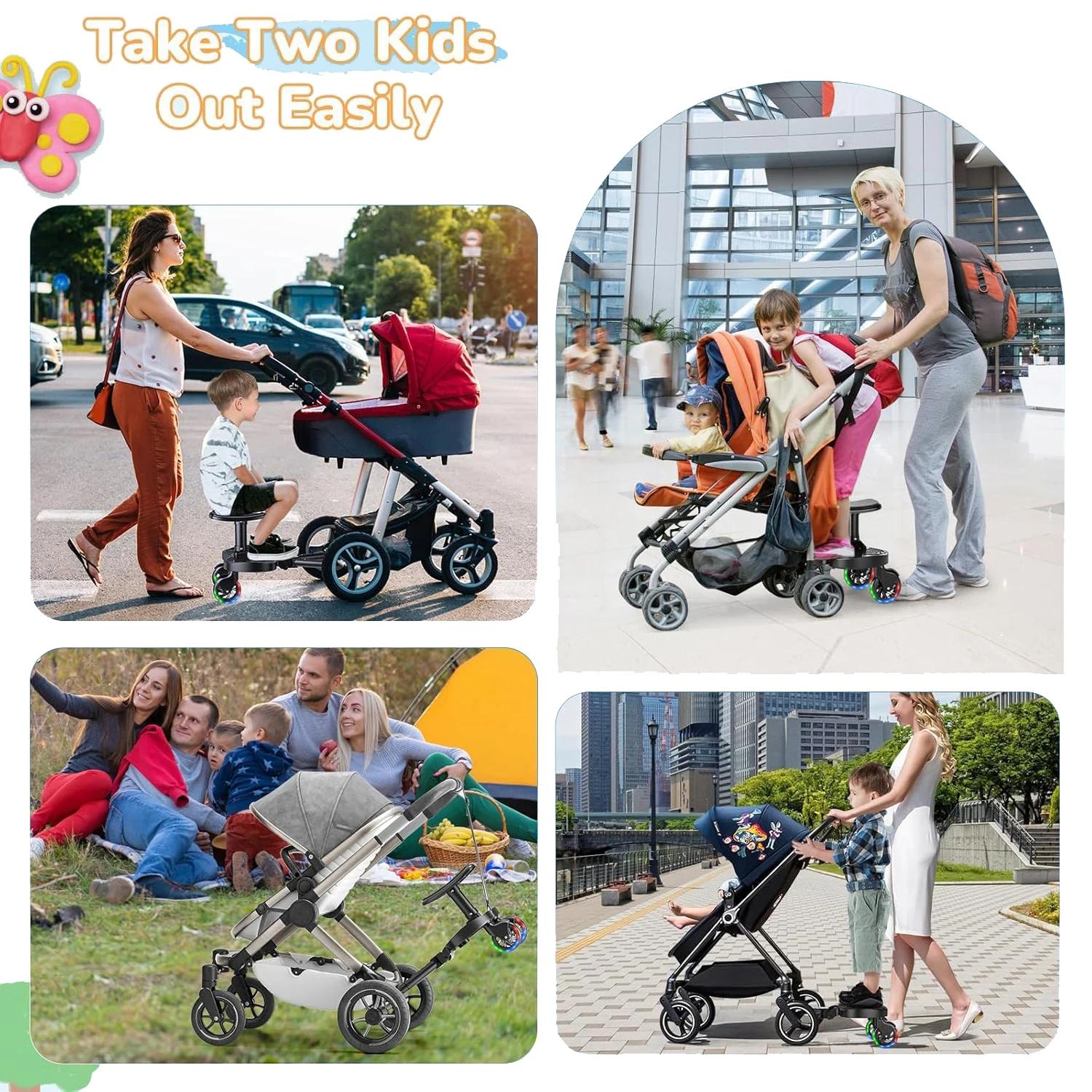 Universal Stroller Board Standing with Detachable Seat Pedal & 360 ° Wheel Kids Ride Board Load 25kg
