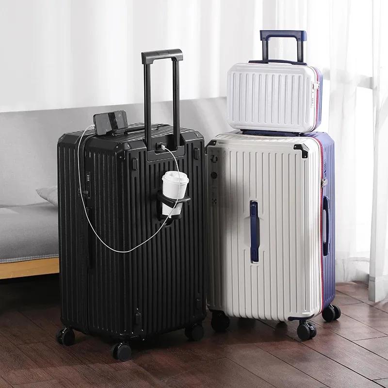 Bagages Spinner Multifonctions avec Port de Chargement USB et Porte-Gobelet, Cadre en Aluminium, Équ