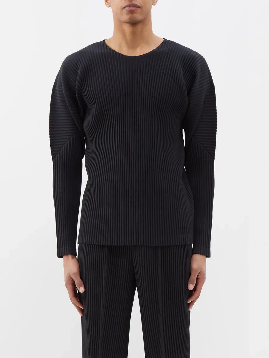 T-shirt plissé Miyake à manches longues pour homme, coupe ample décontractée, col rond, style japona
