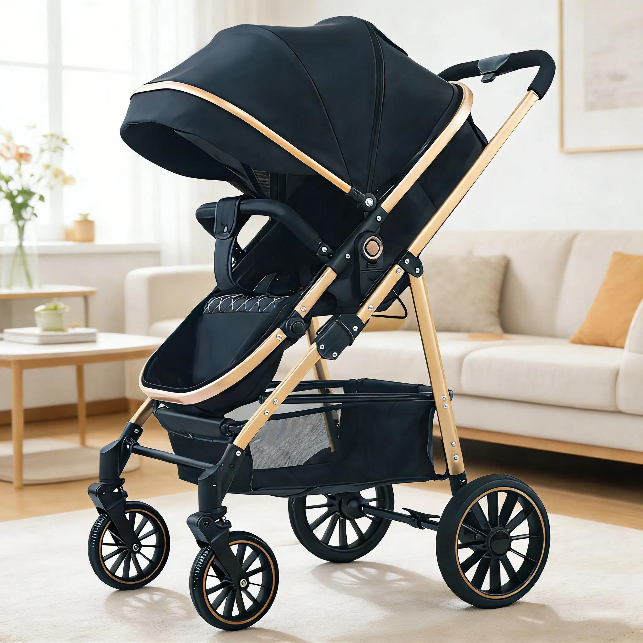Poussette bébé, avec pliage automatique, position inclinable et allongée, compacte et légère, auvent