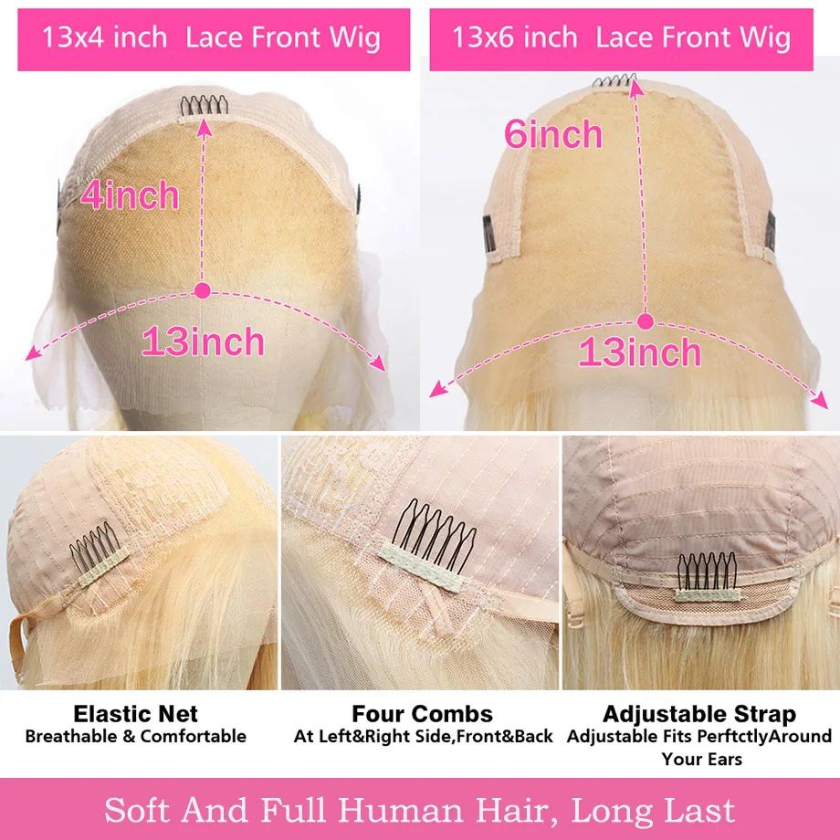 Perruque Deep Wave Lace Front Wig naturelle bouclée, cheveux humains, couleur blonde 613 HD, 13x6, 1