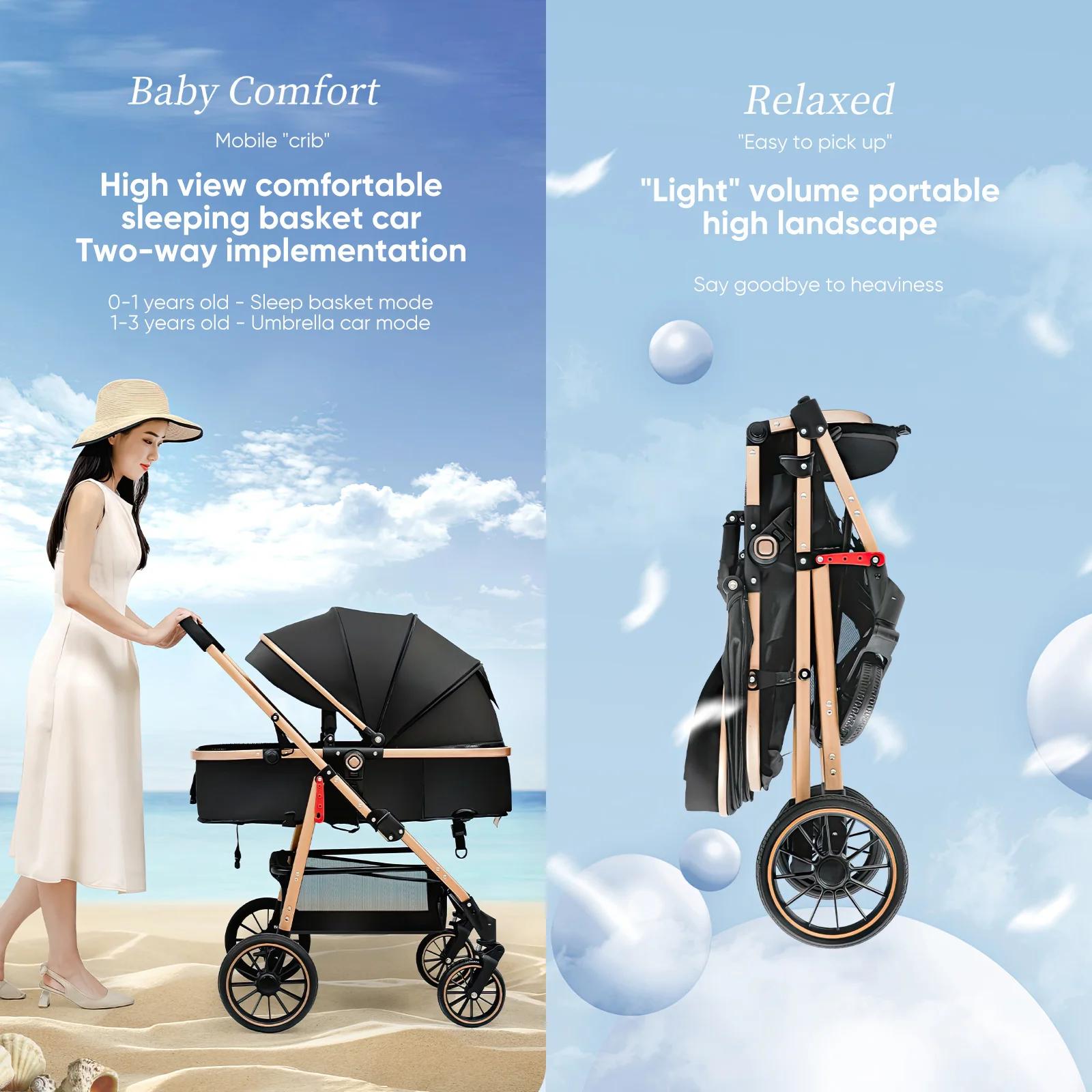 Poussette bébé luxueuse Portable voyage landau pliable landau siège réversible bidirectionnel nouvea