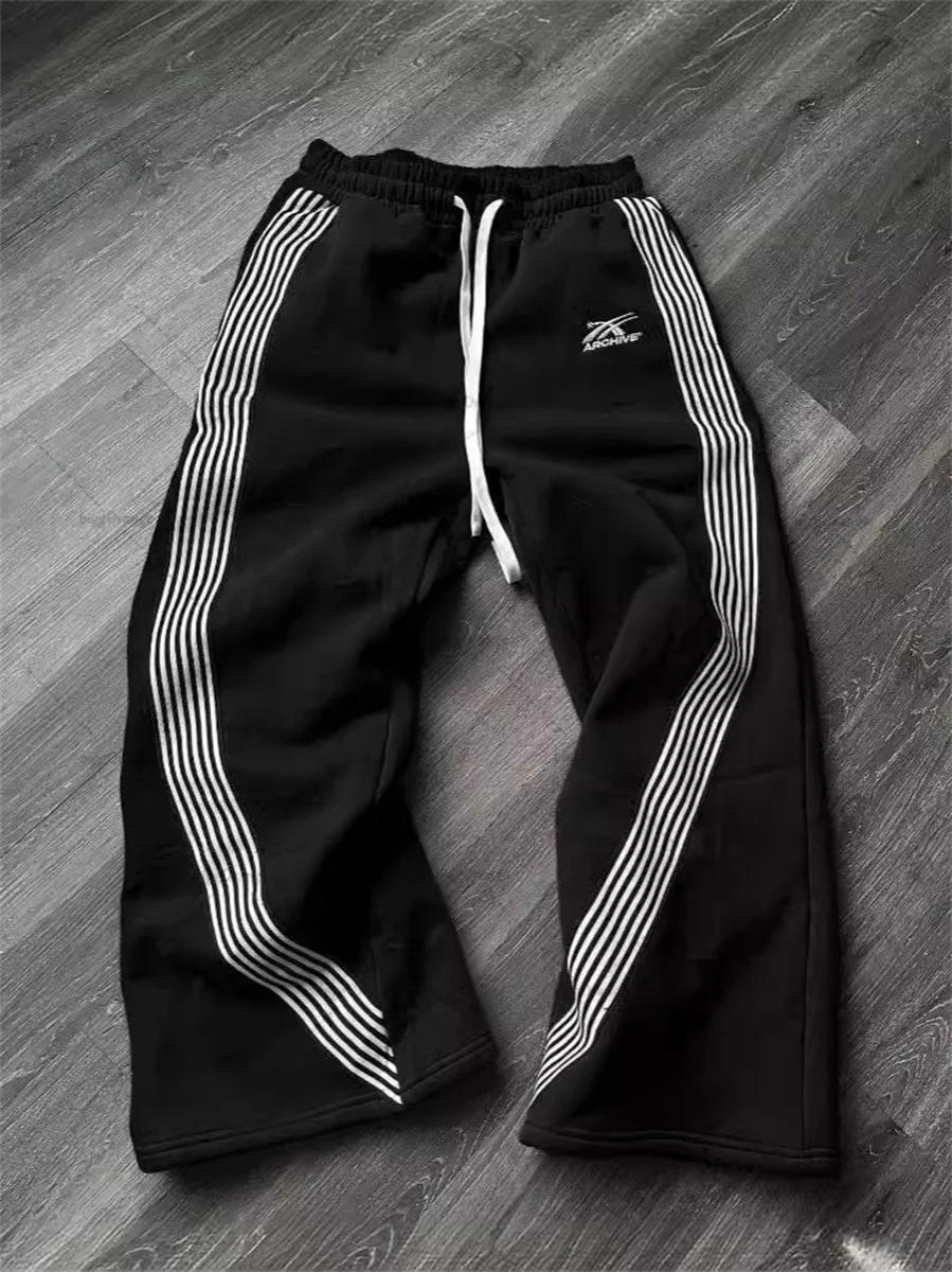 Pantalon ample à jambes droites pour hommes et femmes, décontracté, rayé, tendance, marque de rue, H