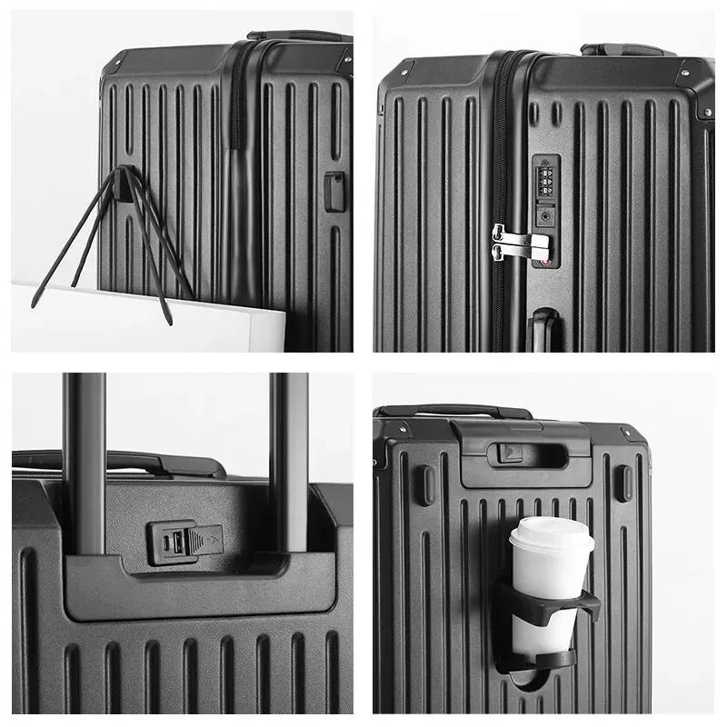 Bagages Spinner Multifonctions avec Port de Chargement USB et Porte-Gobelet, Cadre en Aluminium, Équ