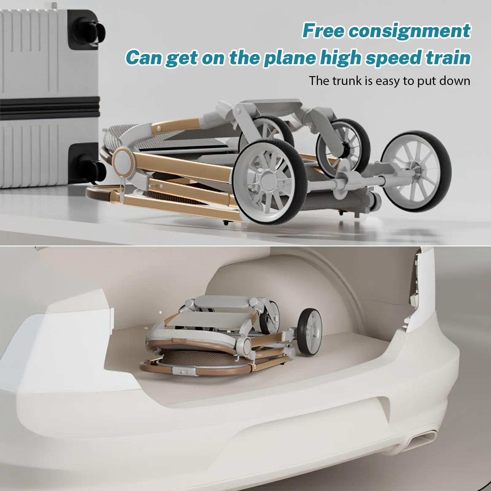 Poussette de luxe pour bébé, Portable, voyage, pliable, paysage haut, cadre en aluminium, voiture pl