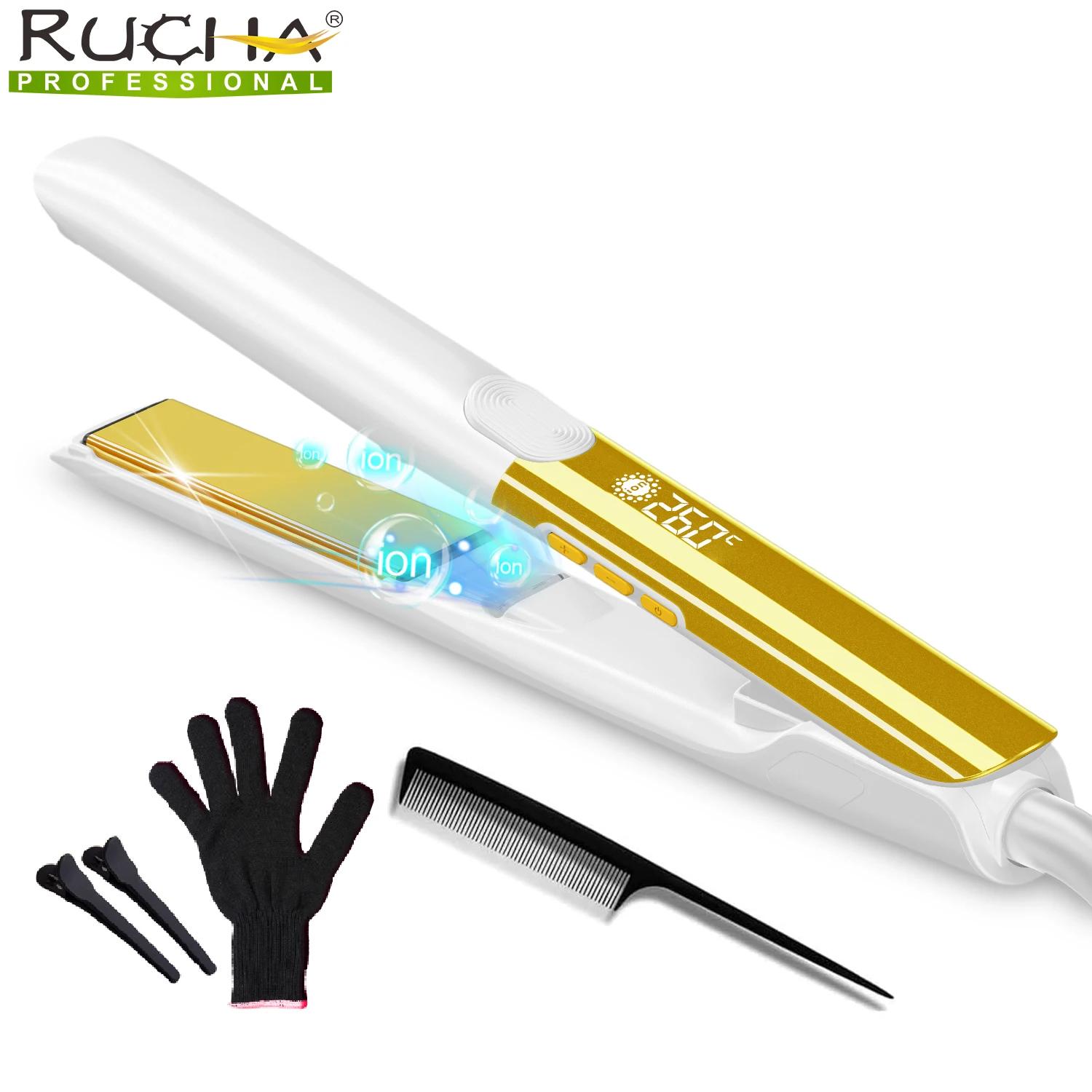 RUCHA – fer plat pour cheveux en plaque de titane miroir, avec traitement à la kératine au Plasma po