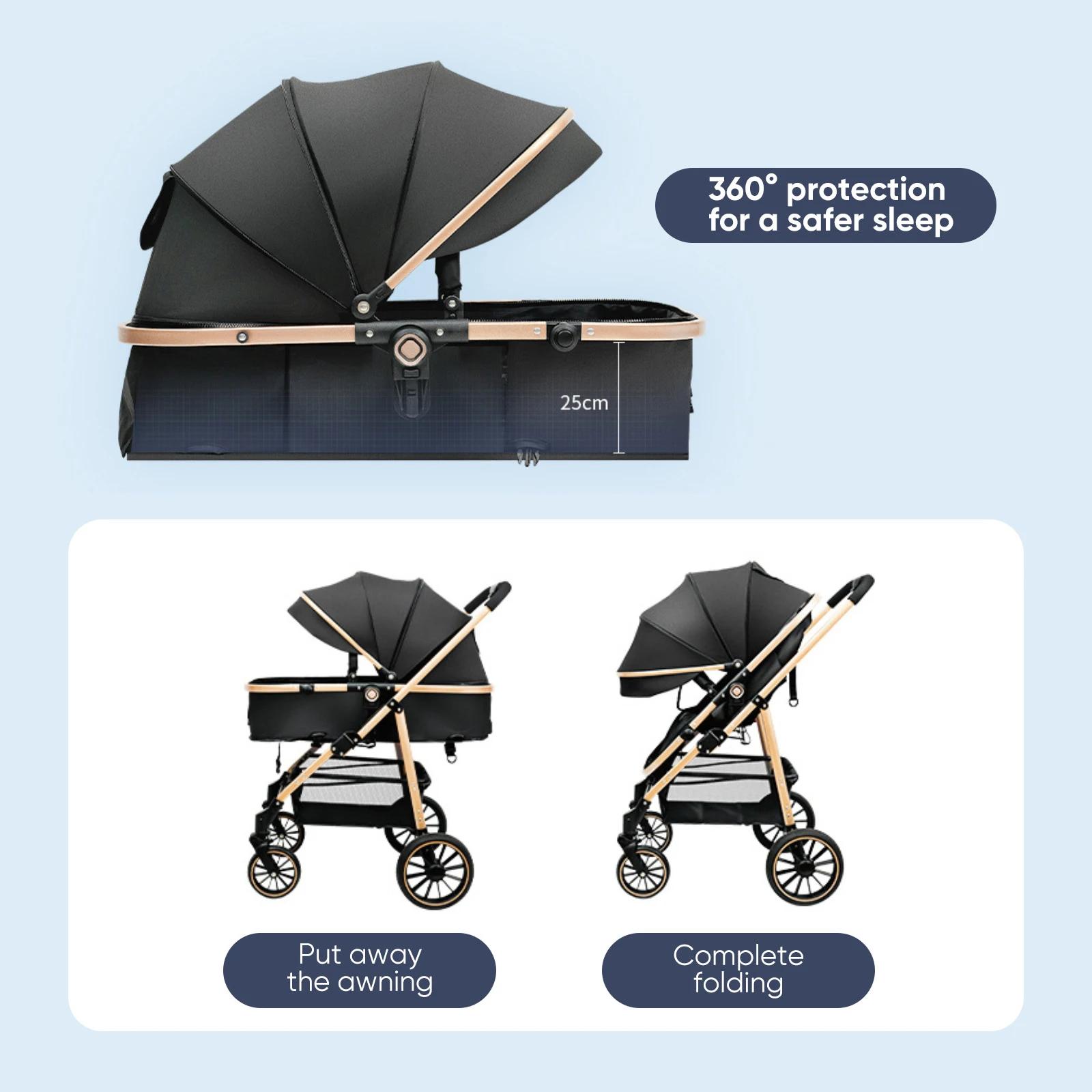Poussette bébé, avec pliage automatique, position inclinable et allongée, compacte et légère, auvent