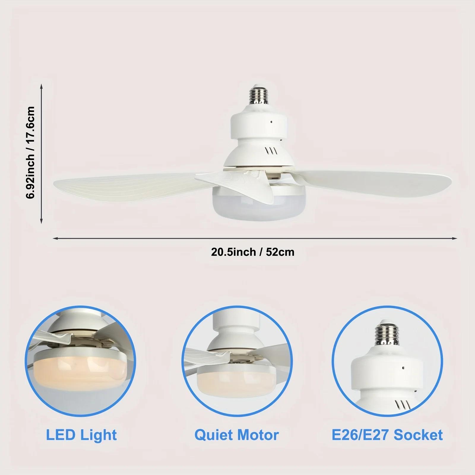 Lampe de ventilateur à prise avec télécommande, petit ventilateur de plafond de 20,5 pouces avec LED