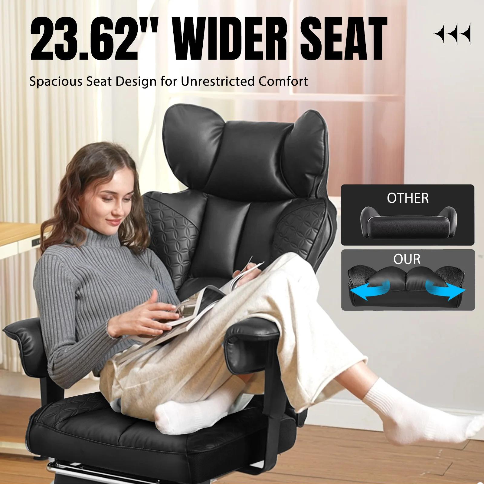 Chaise de bureau ergonomique en cuir, chaise de jeu à dossier haut avec repose-pieds, accoudoirs rég