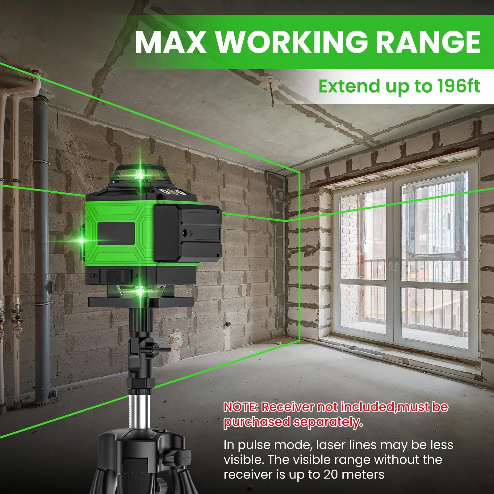 Niveau Laser 4D 16 lignes, ligne verte, auto-nivelant 360, puissance horizontale et verticale, outil