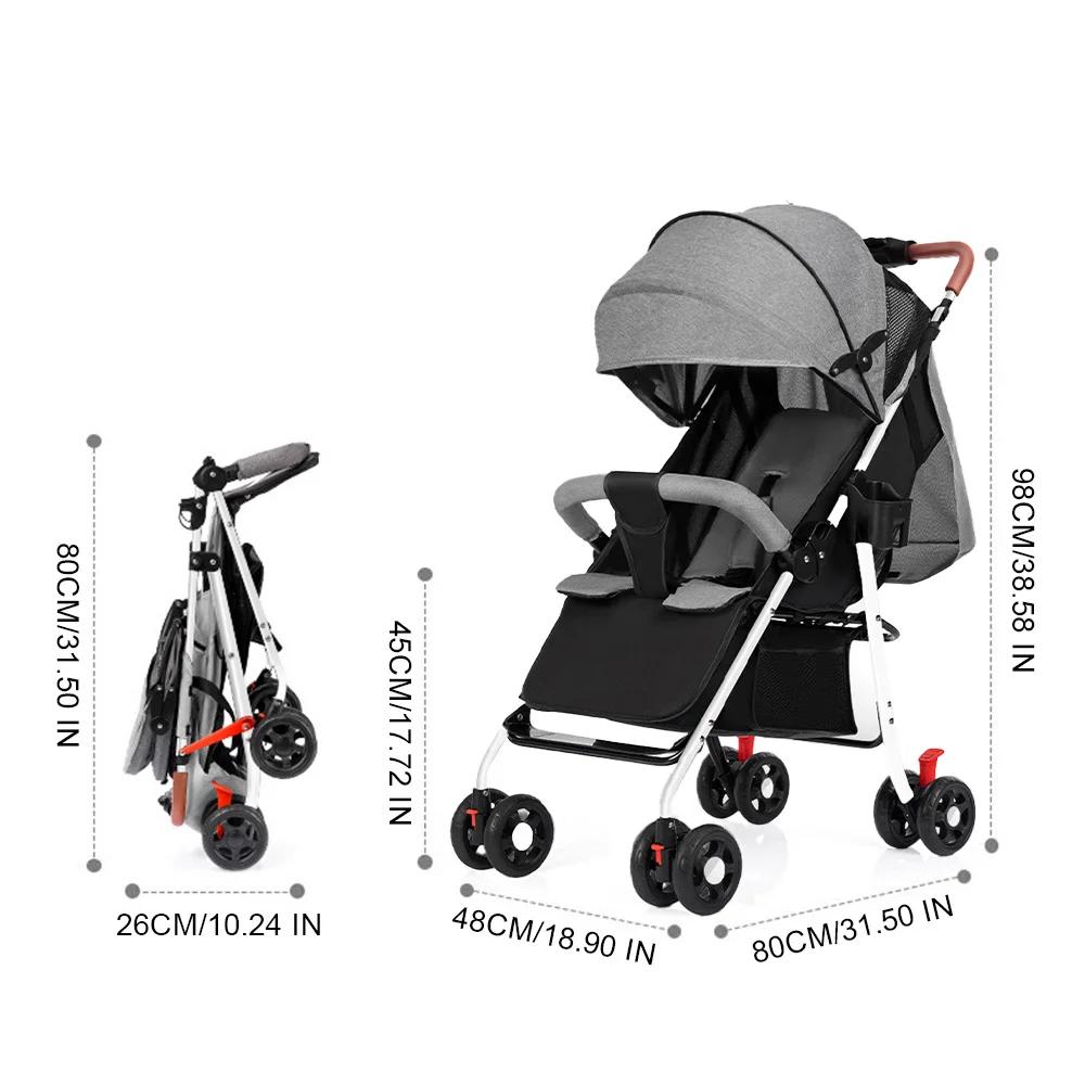 Poussette bébé robuste avec cadre en acier, siège inclinable à plat, panier de rangement extra large