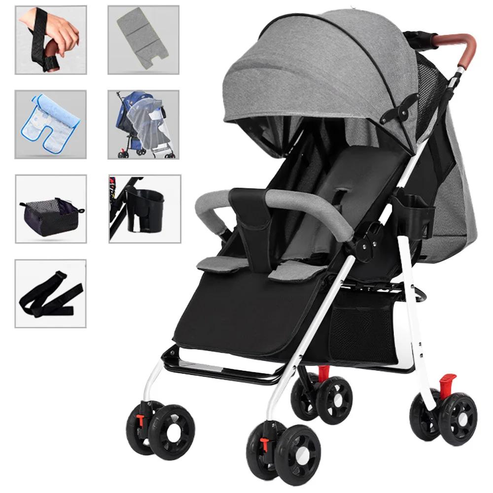 Poussette bébé robuste avec cadre en acier, siège inclinable à plat, panier de rangement extra large