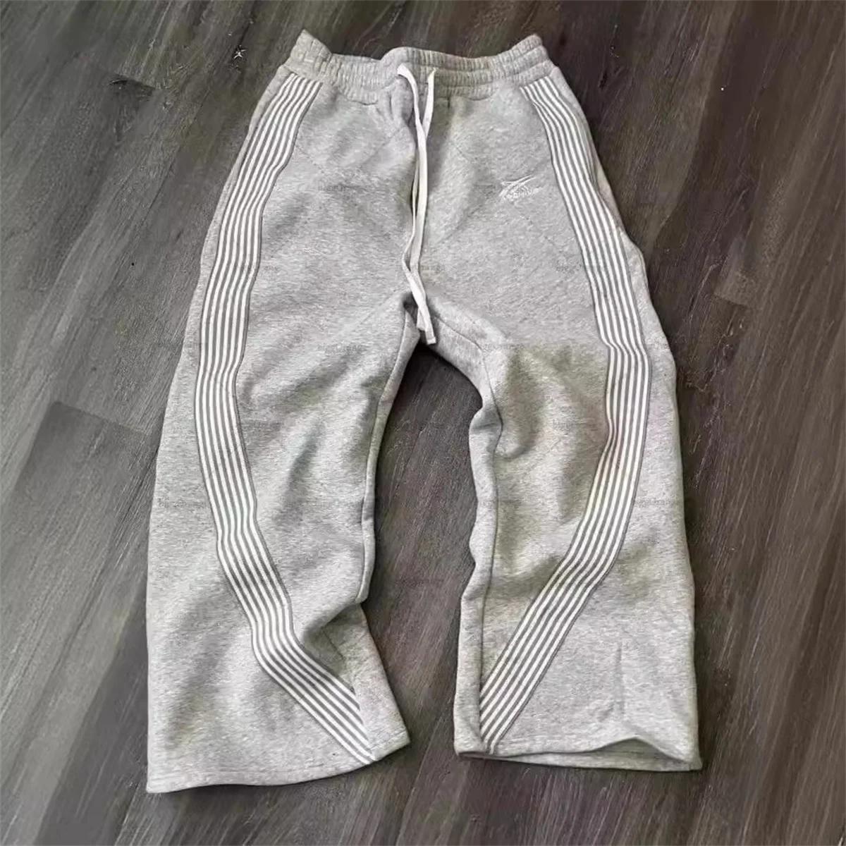Pantalon ample à jambes droites pour hommes et femmes, décontracté, rayé, tendance, marque de rue, H