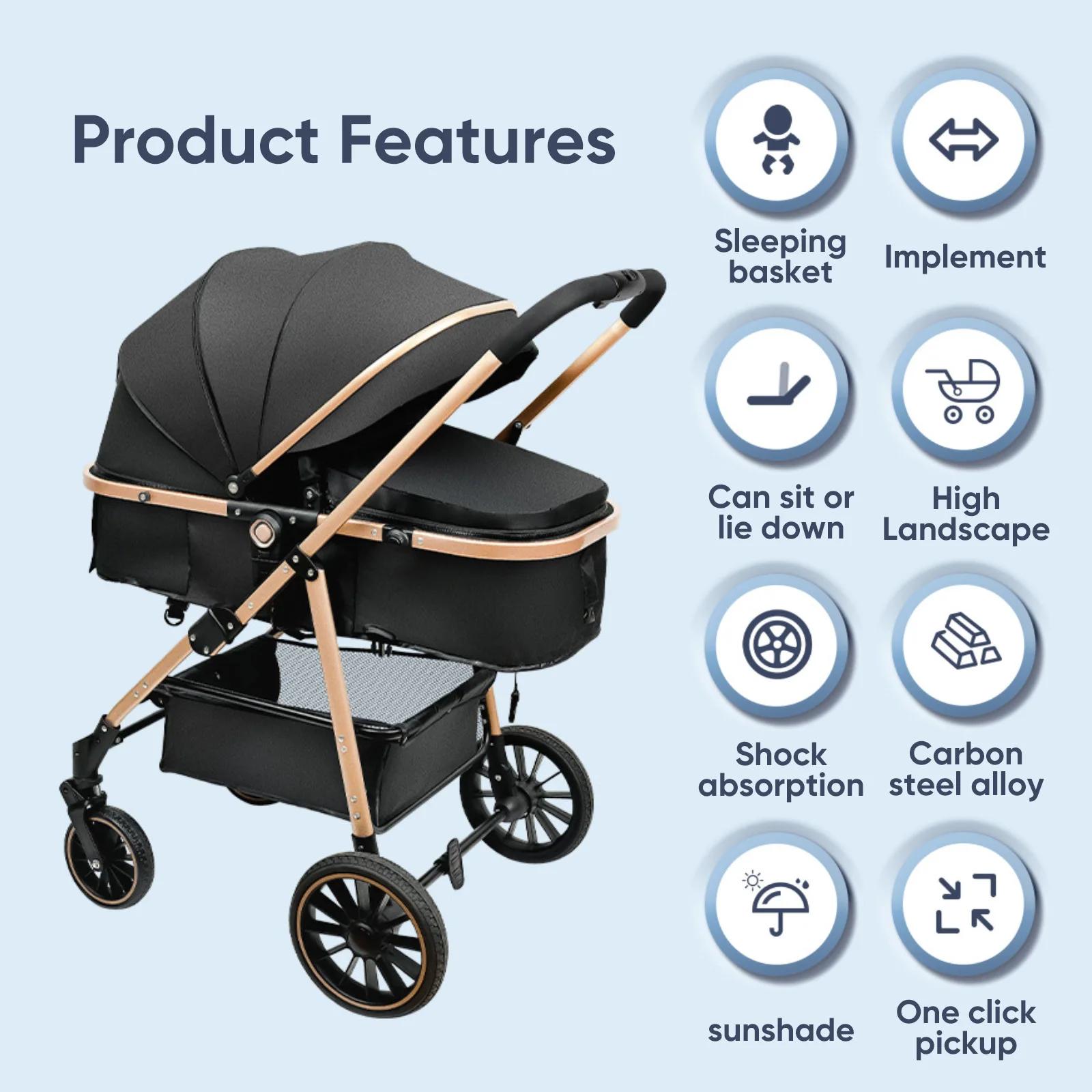 Poussette bébé, avec pliage automatique, position inclinable et allongée, compacte et légère, auvent