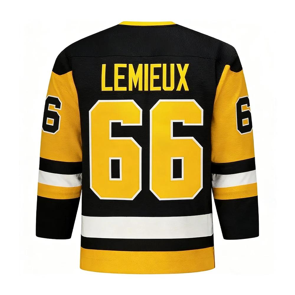 Maillot de hockey 2026 jaune/blanc/noir avec accents et logo pingouin, respirant, imprimés 3D HD pou
