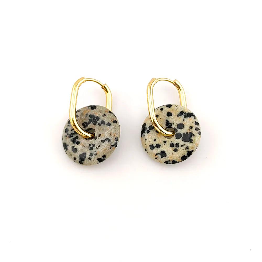Boucles d'oreilles créoles en acier inoxydable et pierre naturelle pour femmes