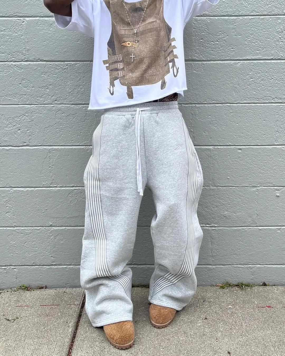 Pantalon ample à jambes droites pour hommes et femmes, décontracté, rayé, tendance, marque de rue, H