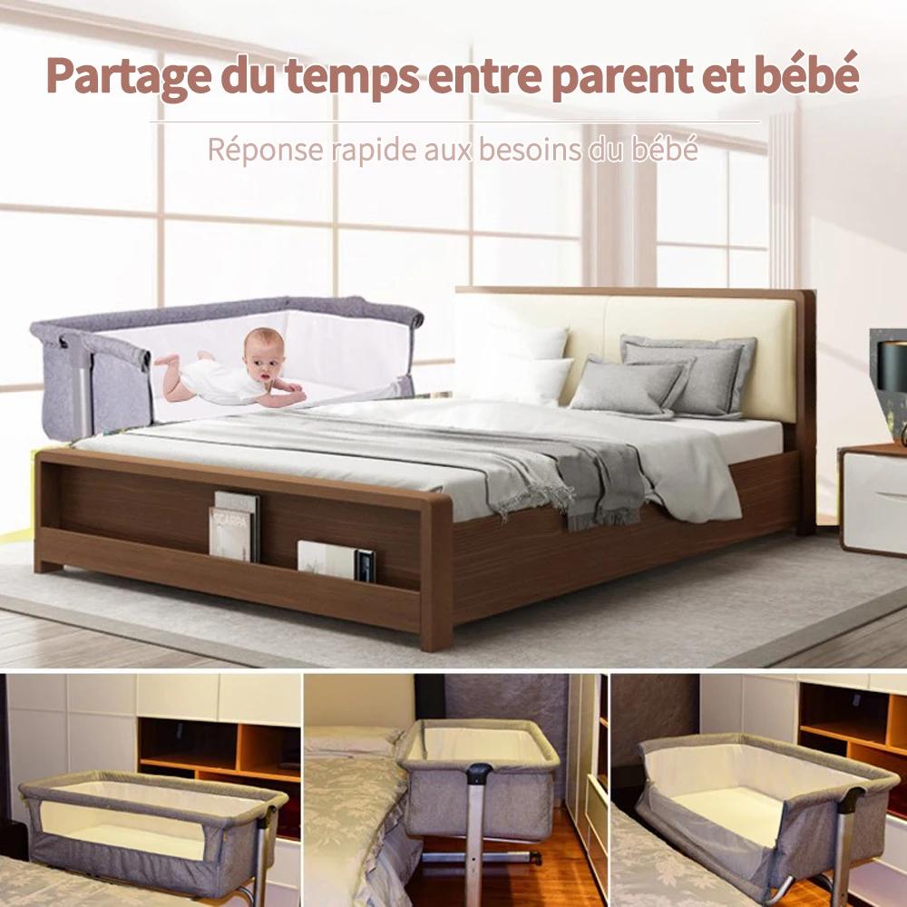 Lit Bébé, Berceau Cododo avec Matelas, Lit d'Appoint pour Bébé, Hauteur Réglable, Inclinable, Compat