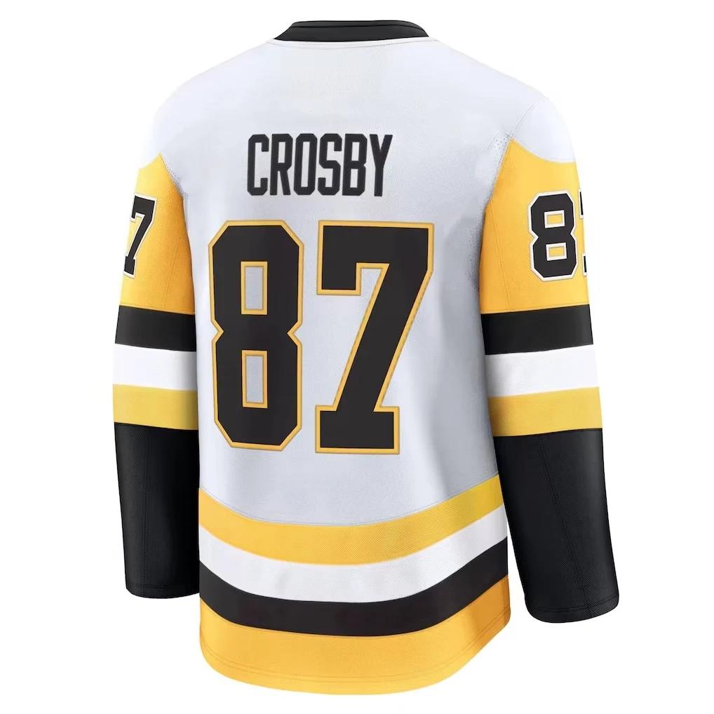 Maillot de hockey 2026 jaune/blanc/noir avec accents et logo pingouin, respirant, imprimés 3D HD pou