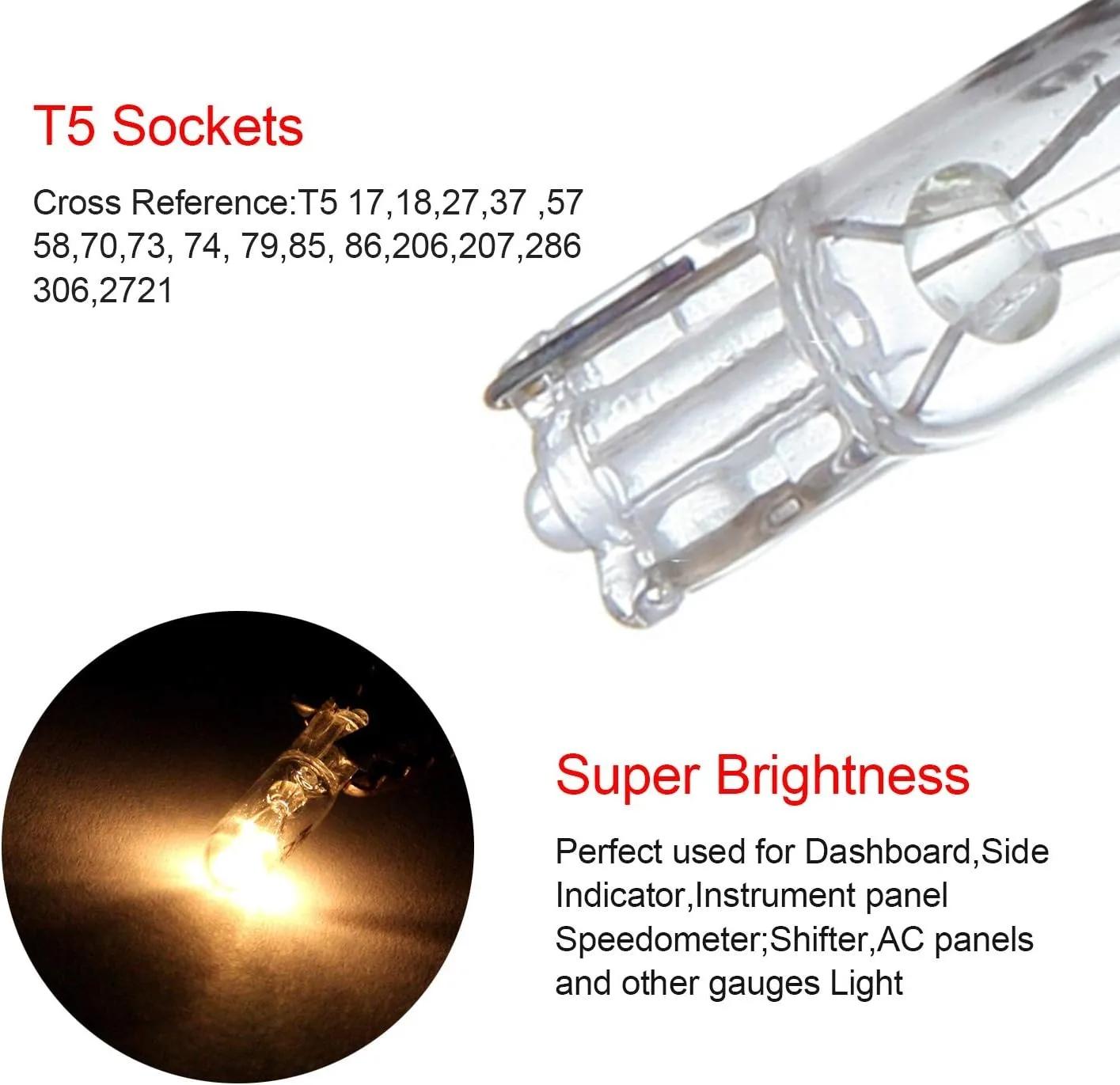 100 pièces T5 ampoule en verre tableau de bord de voiture feu stop lampe phares lampe 1.2W 12V voitu