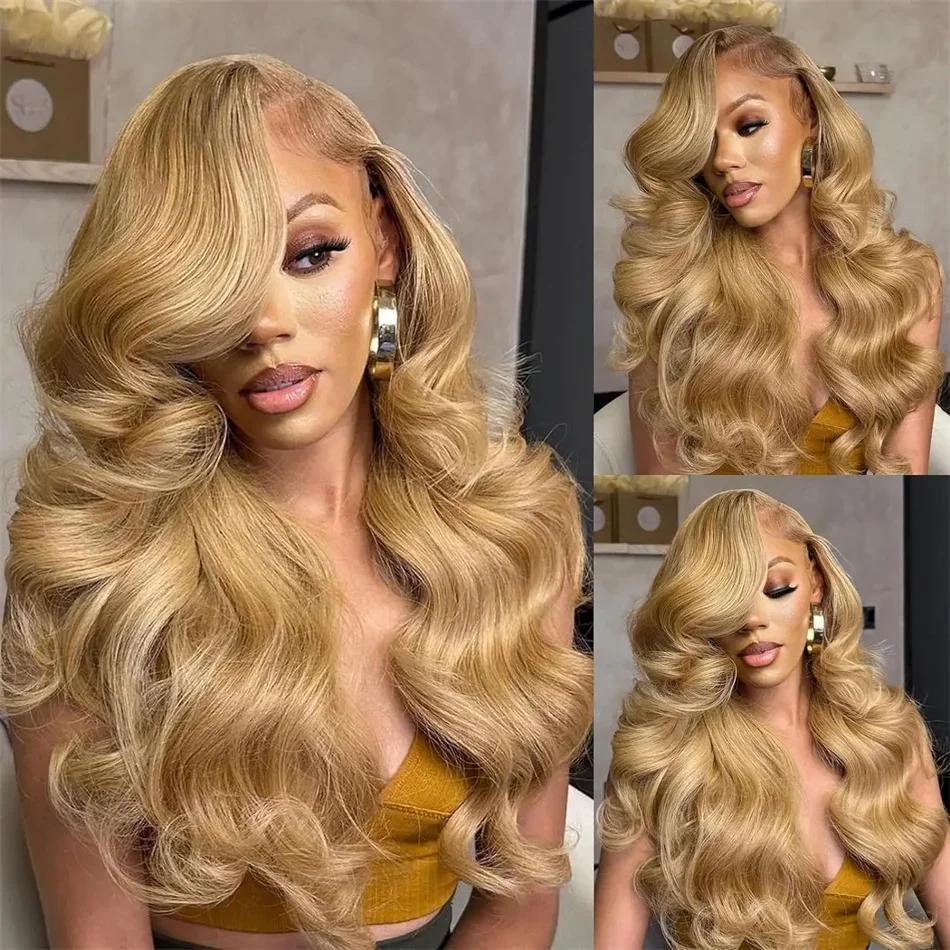 Perruque Lace Front Wig Body Wave Naturelle, Cheveux Humains, Couleur Blond Miel #27, 13x4, HD, pour