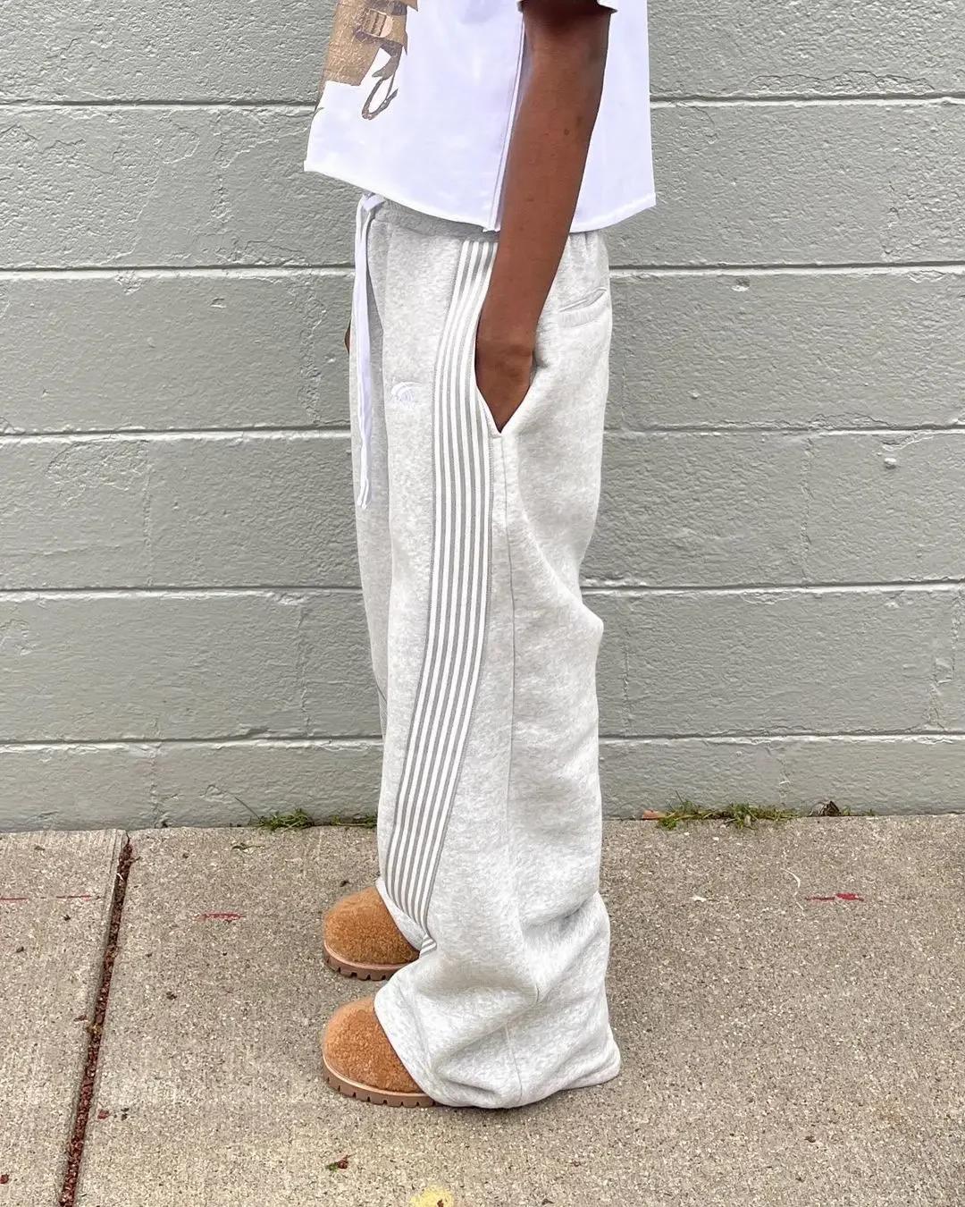 Pantalon ample à jambes droites pour hommes et femmes, décontracté, rayé, tendance, marque de rue, H