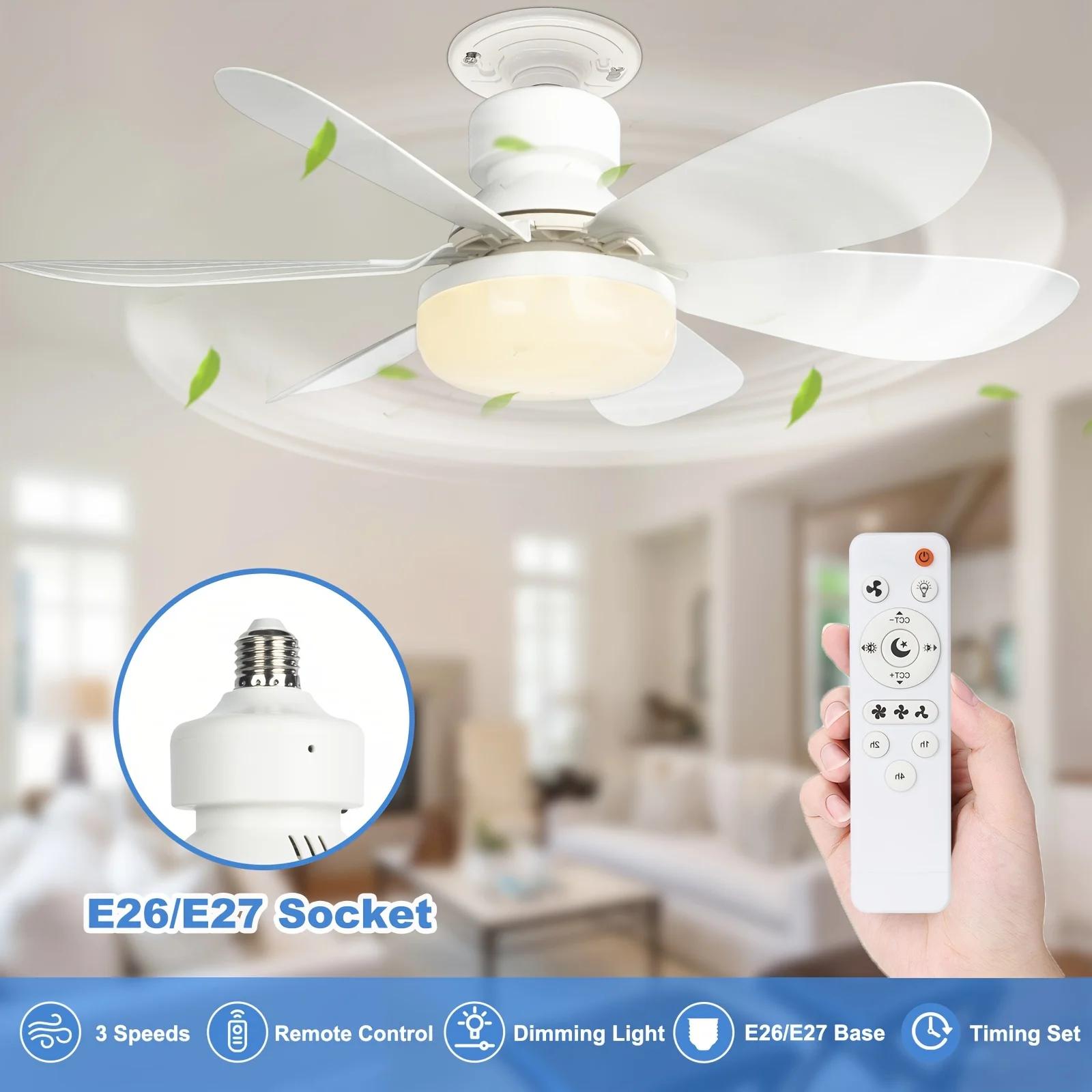 Lampe de ventilateur à prise avec télécommande, petit ventilateur de plafond de 20,5 pouces avec LED