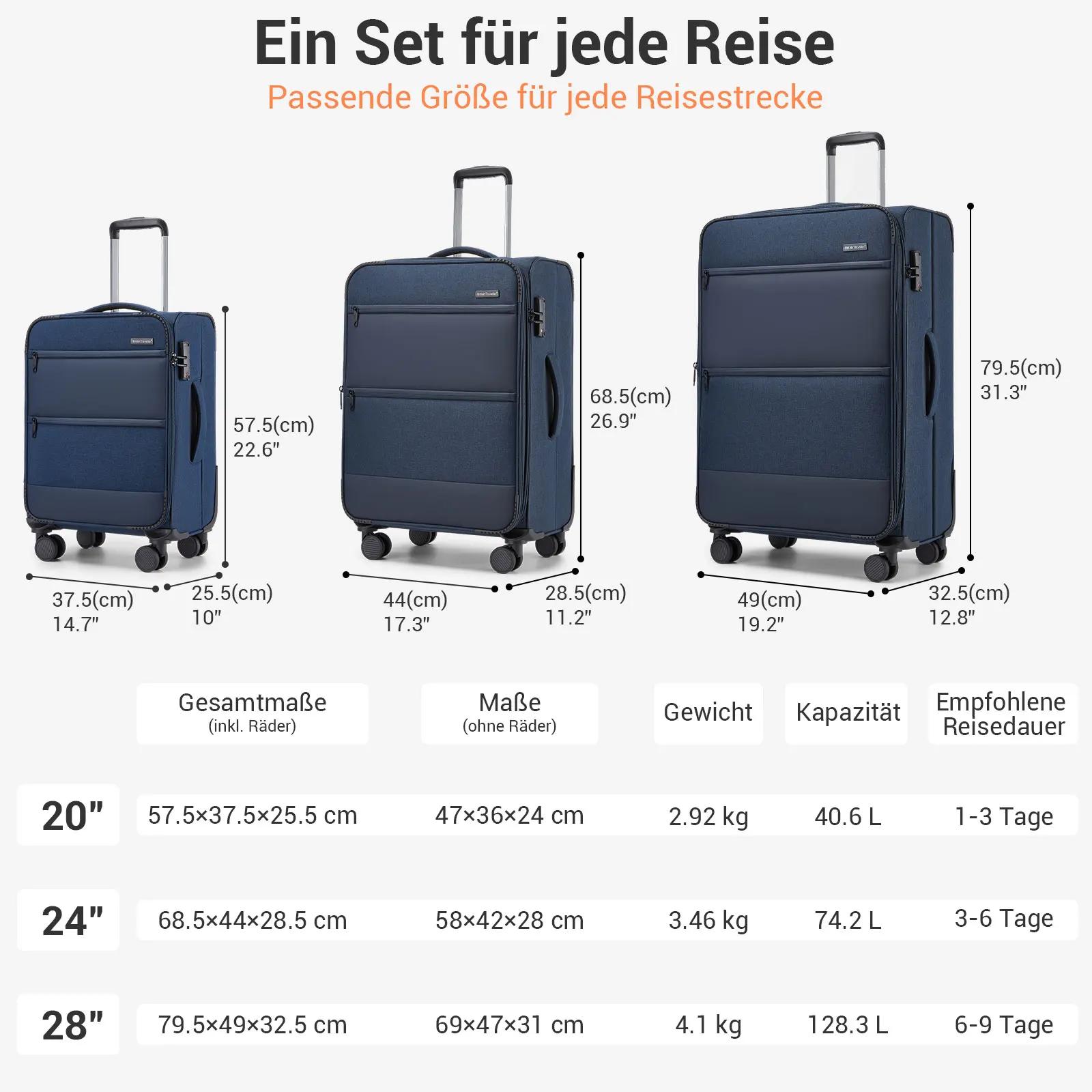 Mallette extensible British Traveller, tissu ultra léger, valise en tissu avec extension de volume, 