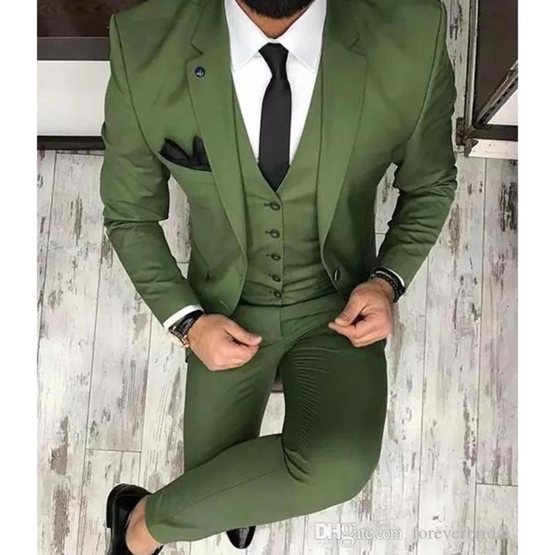 Smoking de mariage classique vert olive pour hommes, olympiques pour marié, revers cranté, blazer Sl
