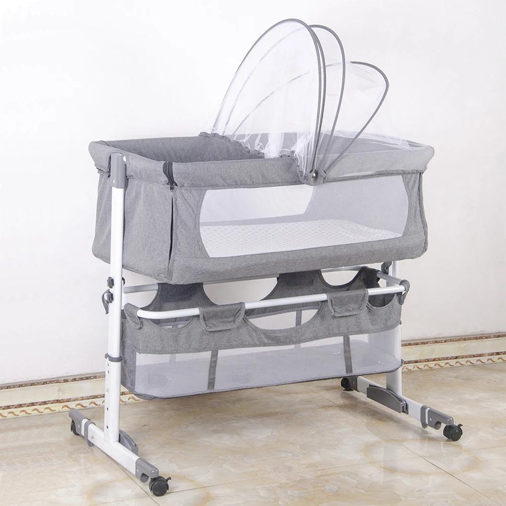 Lit Bébé, Berceau Cododo avec Matelas, Lit d'Appoint pour Bébé, Hauteur Réglable, Inclinable, Compat