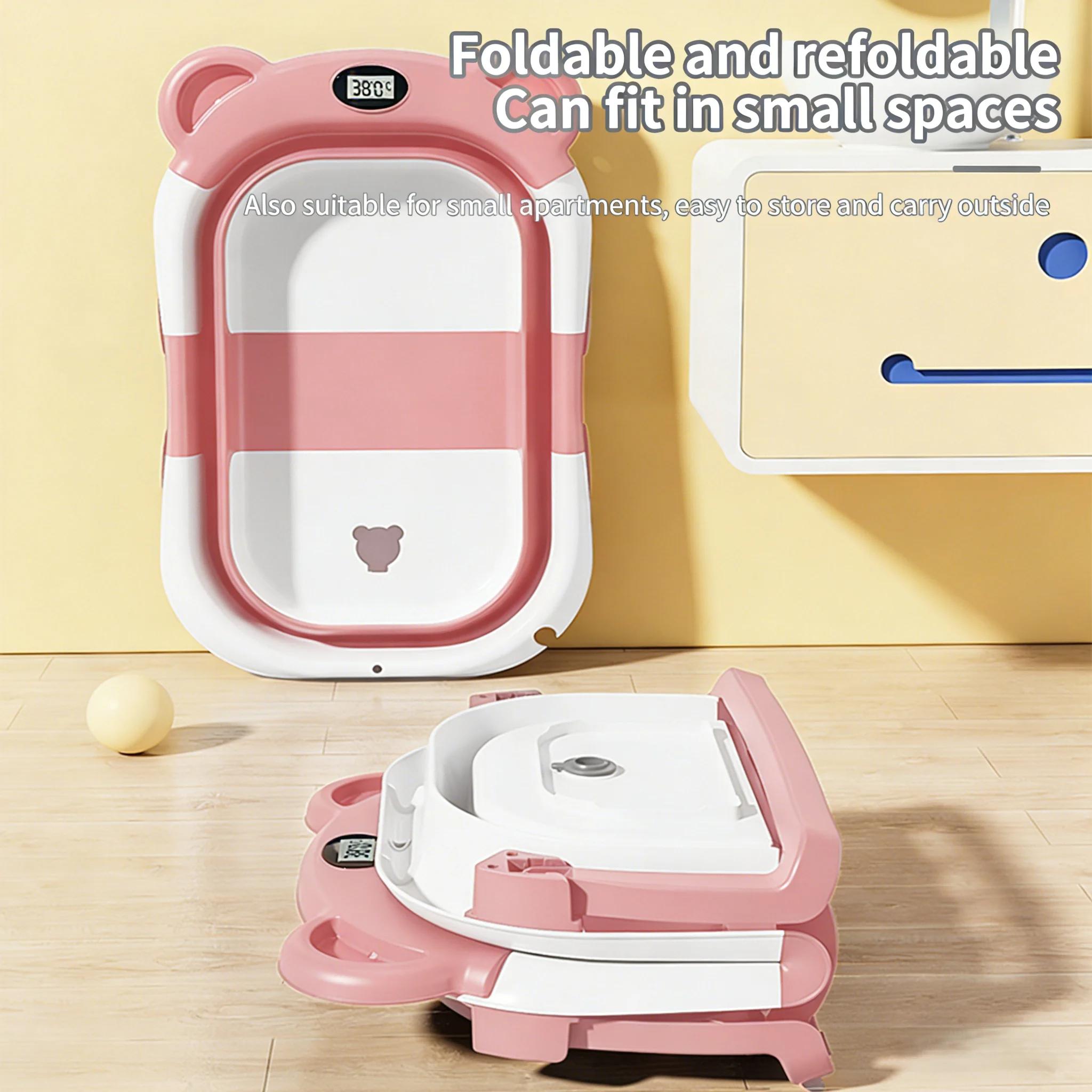 Baignoire pliable avec thermomètre intégré, support antidérapant, matériaux durables, tapis de bain 