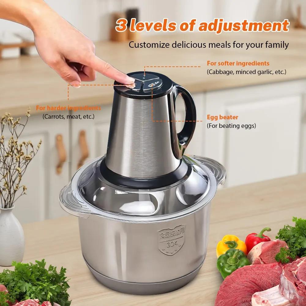 Hachoir Électrique Multifonction 5L en Acier Inoxydable : Hachoir à Viande, Hachoir à Légumes, Tranc