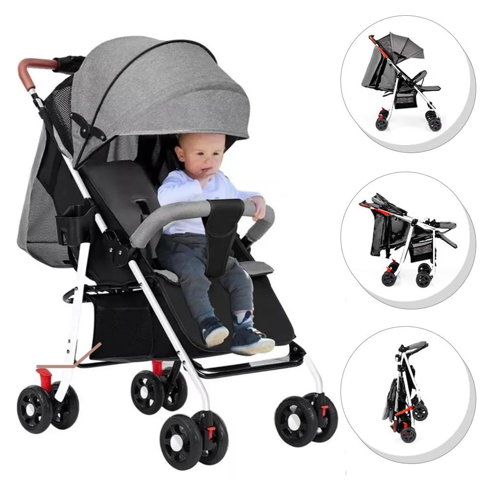 Poussette bébé robuste avec cadre en acier, siège inclinable à plat, panier de rangement extra large