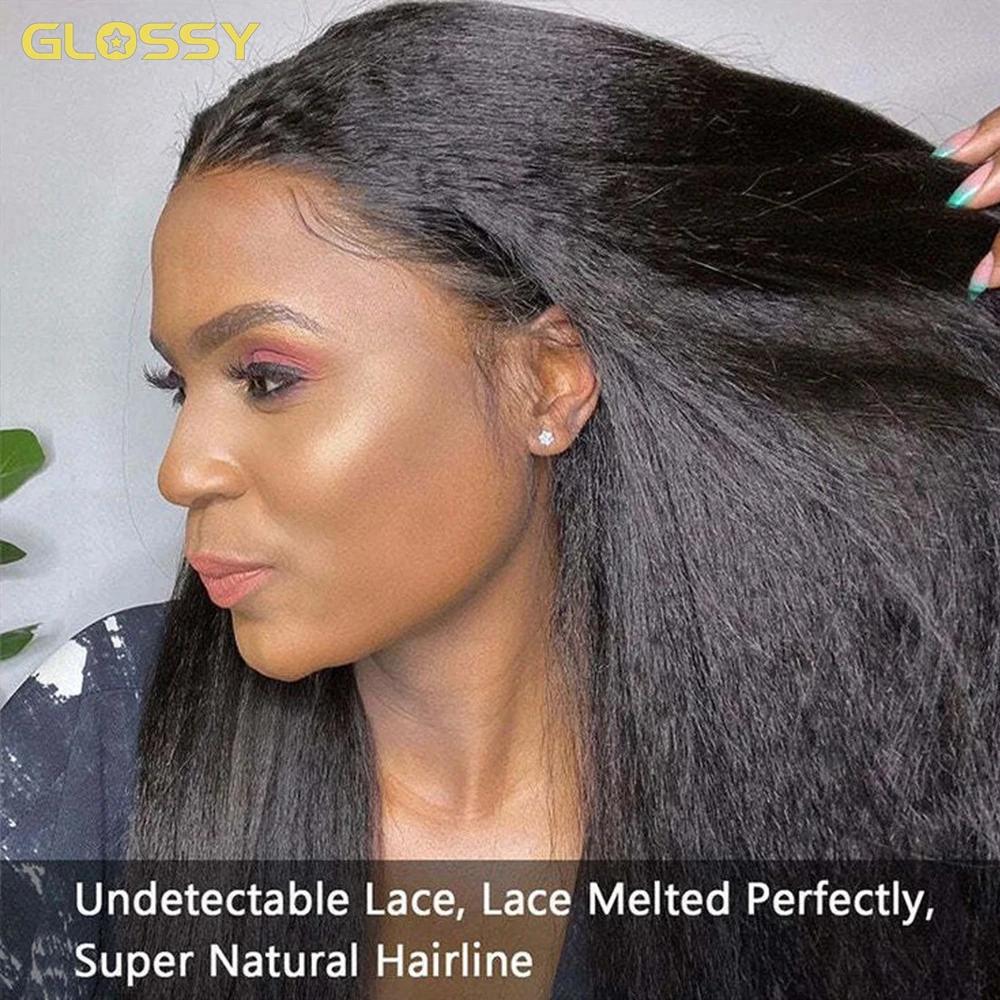 Perruque Brésilienne Naturelle, Cheveux Crépus Lisses, 13x6 HD, 13x4, Sans Colle, Yaki, en Solde, 25