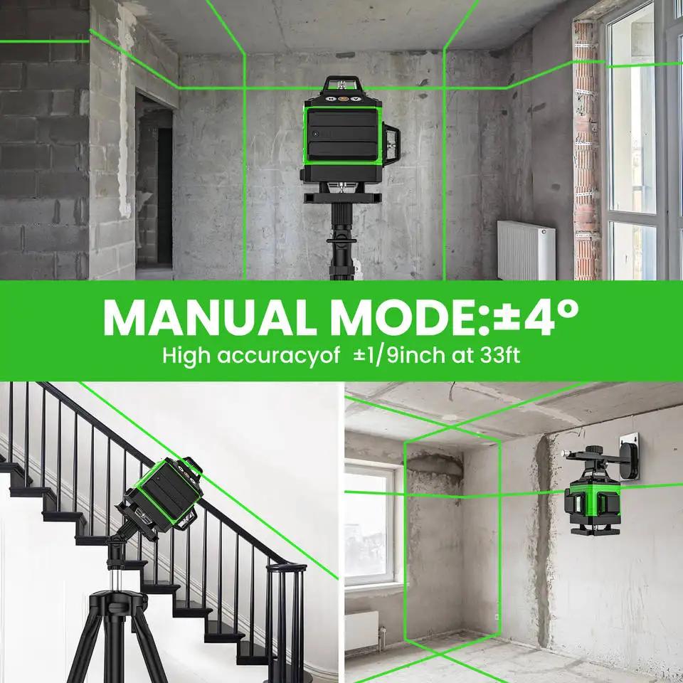4D 16-Line Laser Level with Auto-Leveling, USB-Rechargeable Lithium Battery, High-Power Laser for Fl