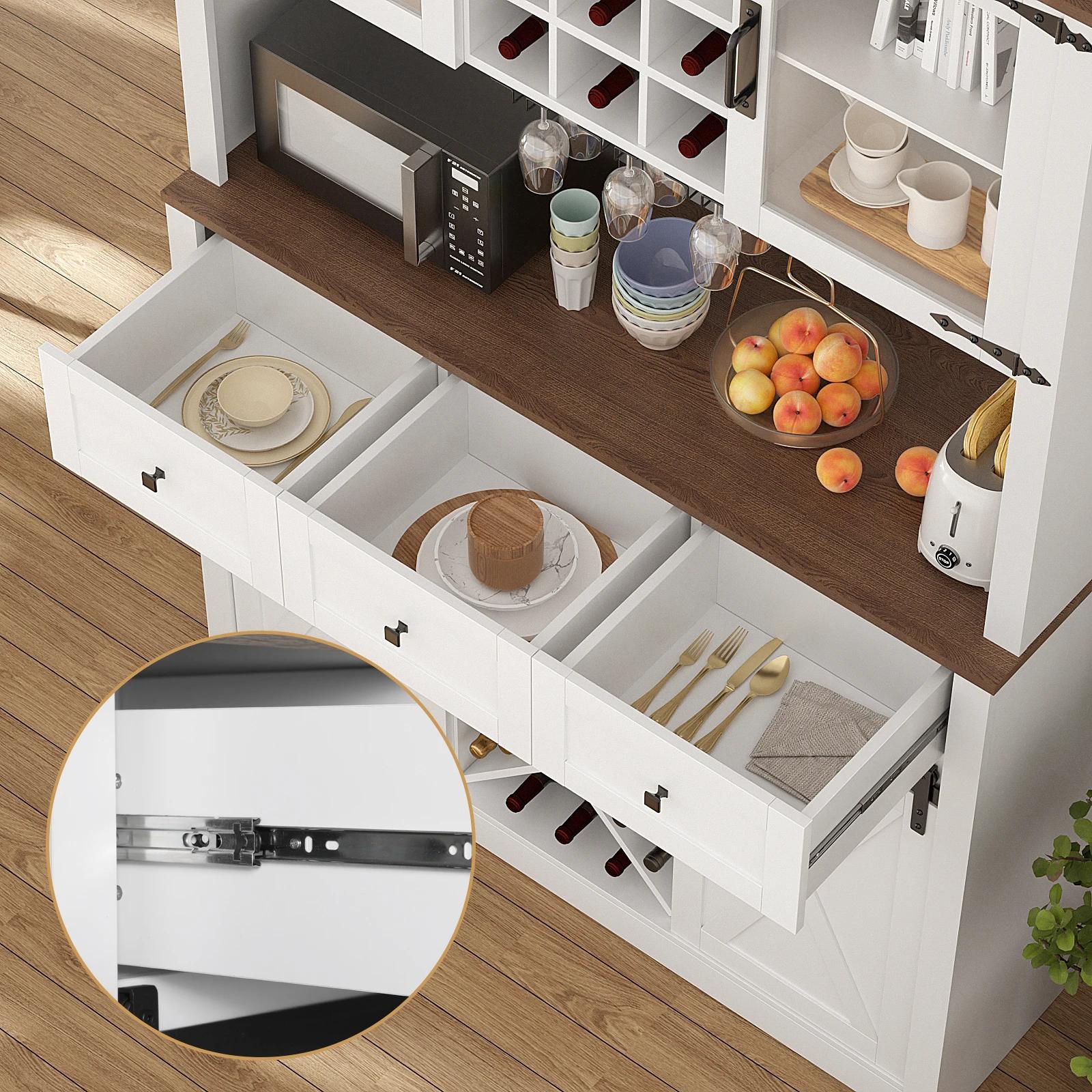 VOWNER-Armoire de bar de ferme avec porte de grange market, buffet de planche avec vin et verres T1,