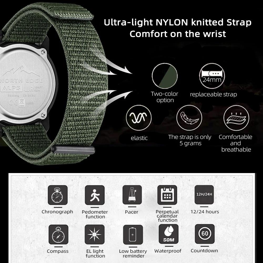 NORTH EDGE ALPS montre numérique en fibre de carbone pour hommes choc militaire sport boussole extér