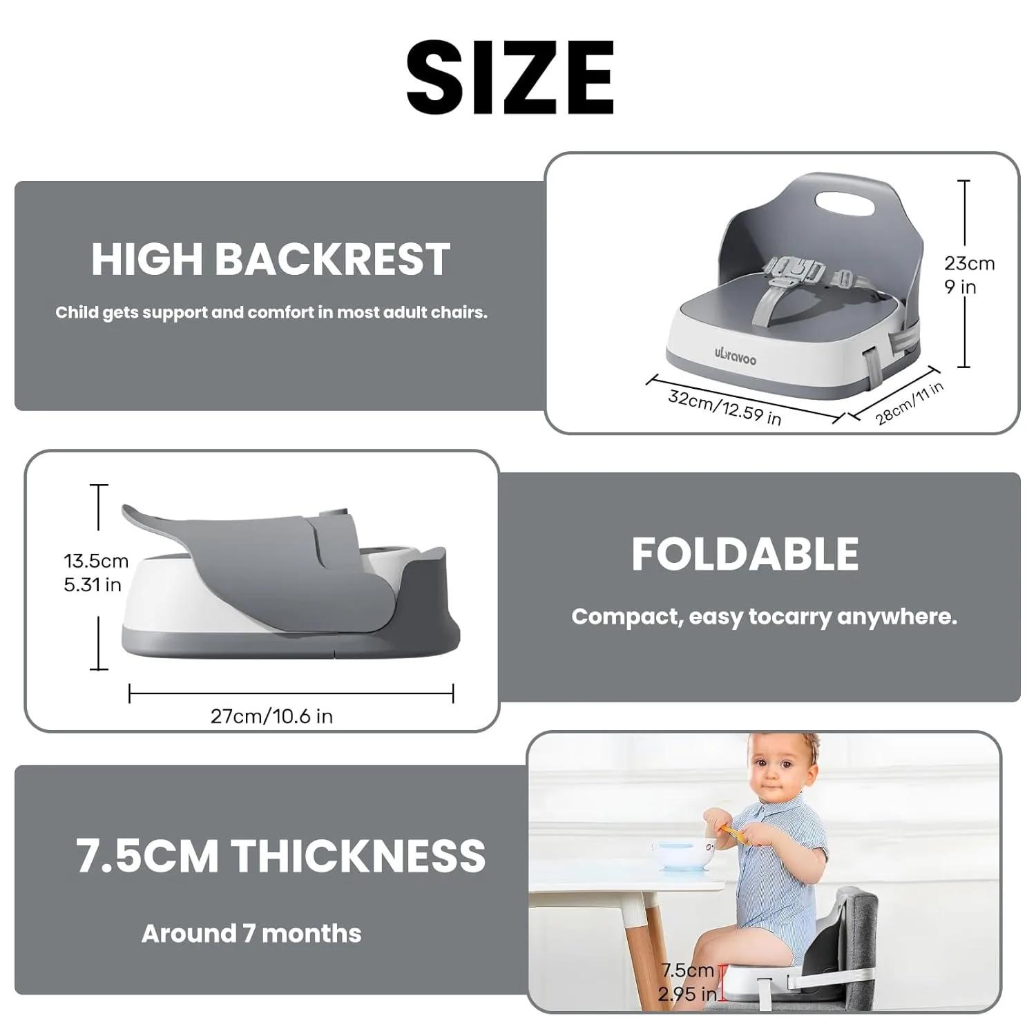 Siège rehausseur portable pour enfants, chaise haute de salle à manger avec harnais de sécurité à 3 