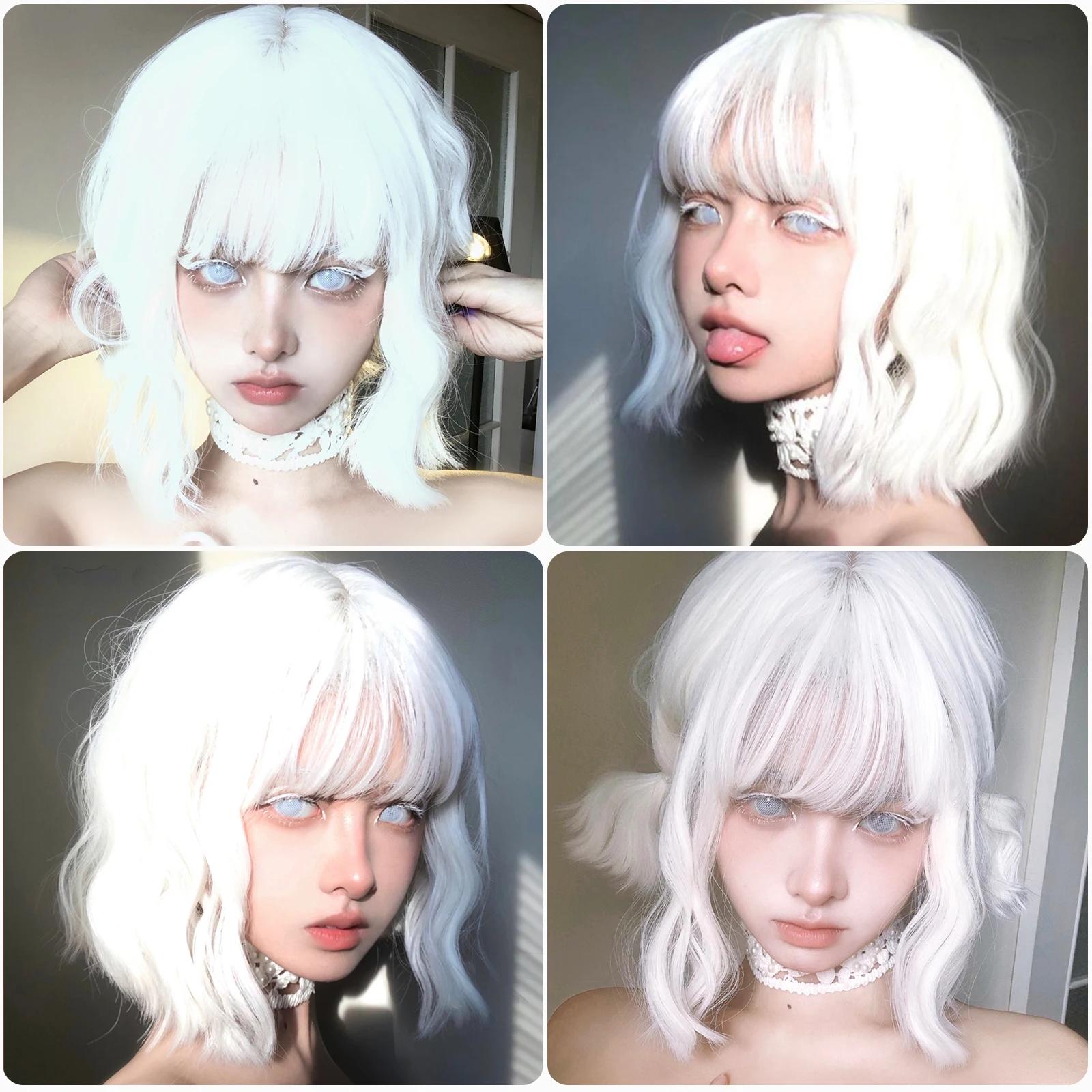 EASIHAIR – perruques synthétiques Bob courtes blanches, cheveux naturels Lolita courts et ondulés av